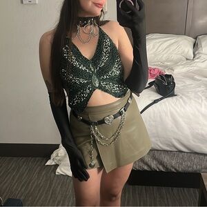 Green Sequin Halter Top with Olive Skirt